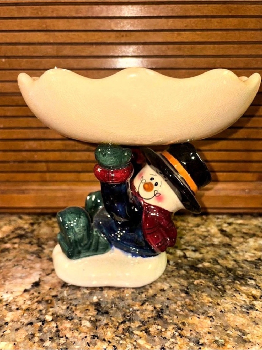 H. L. Hannings Folk Art Candle Holder Snowman White